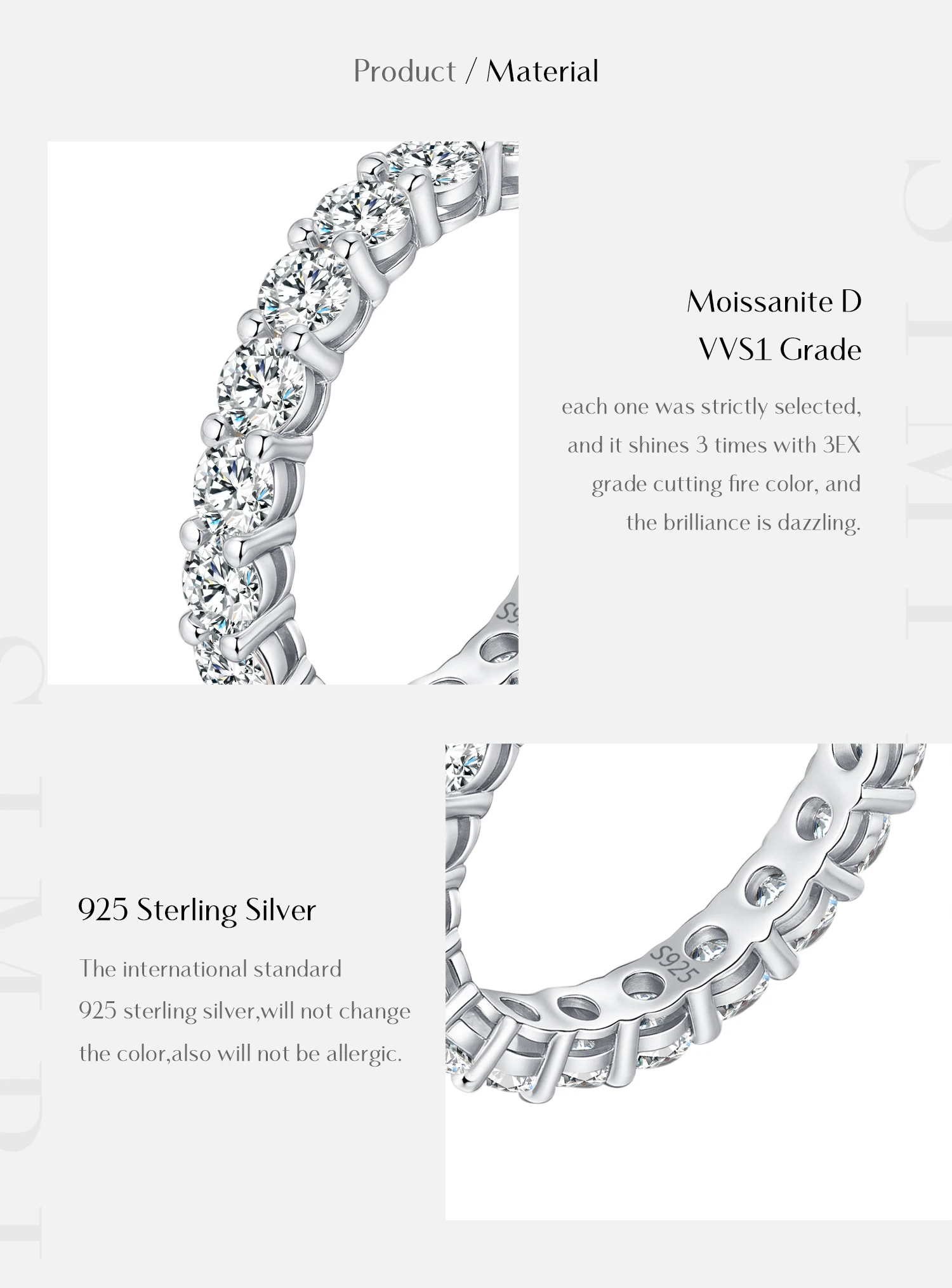 MODIAN Dazzling D Color Moissanite Eternity Band Rings 925 Sterling Silver Luxury Stackable Fashion Ring For Women Fine Jewelry