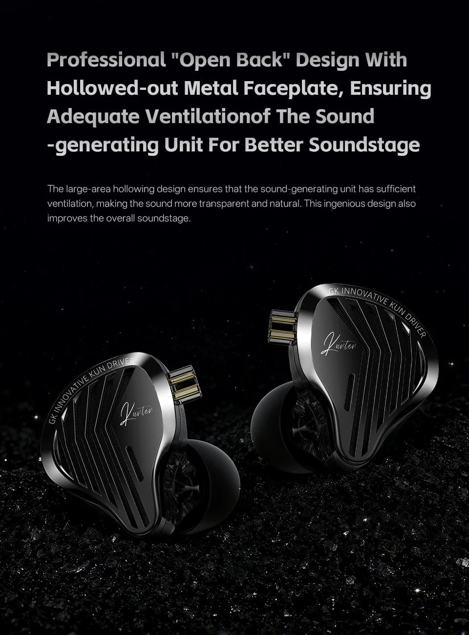 GK KUNTEN Dynamic Drive Heavy Bass Earbuds HIFI Sports Metal Headphones Detachable 2PIN Compatible with KZ Zenith EDX PRO