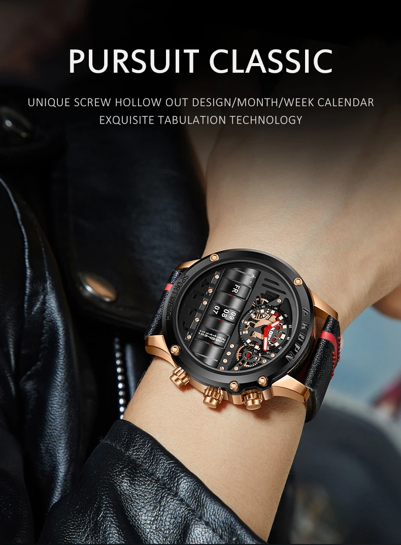 Luxury Electronic Quartz Watch For Men Business Watches Male Creative Men WristWatch Unique Rotate Date Leather Strap Watches