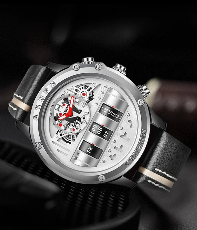 Luxury Electronic Quartz Watch For Men Business Watches Male Creative Men WristWatch Unique Rotate Date Leather Strap Watches