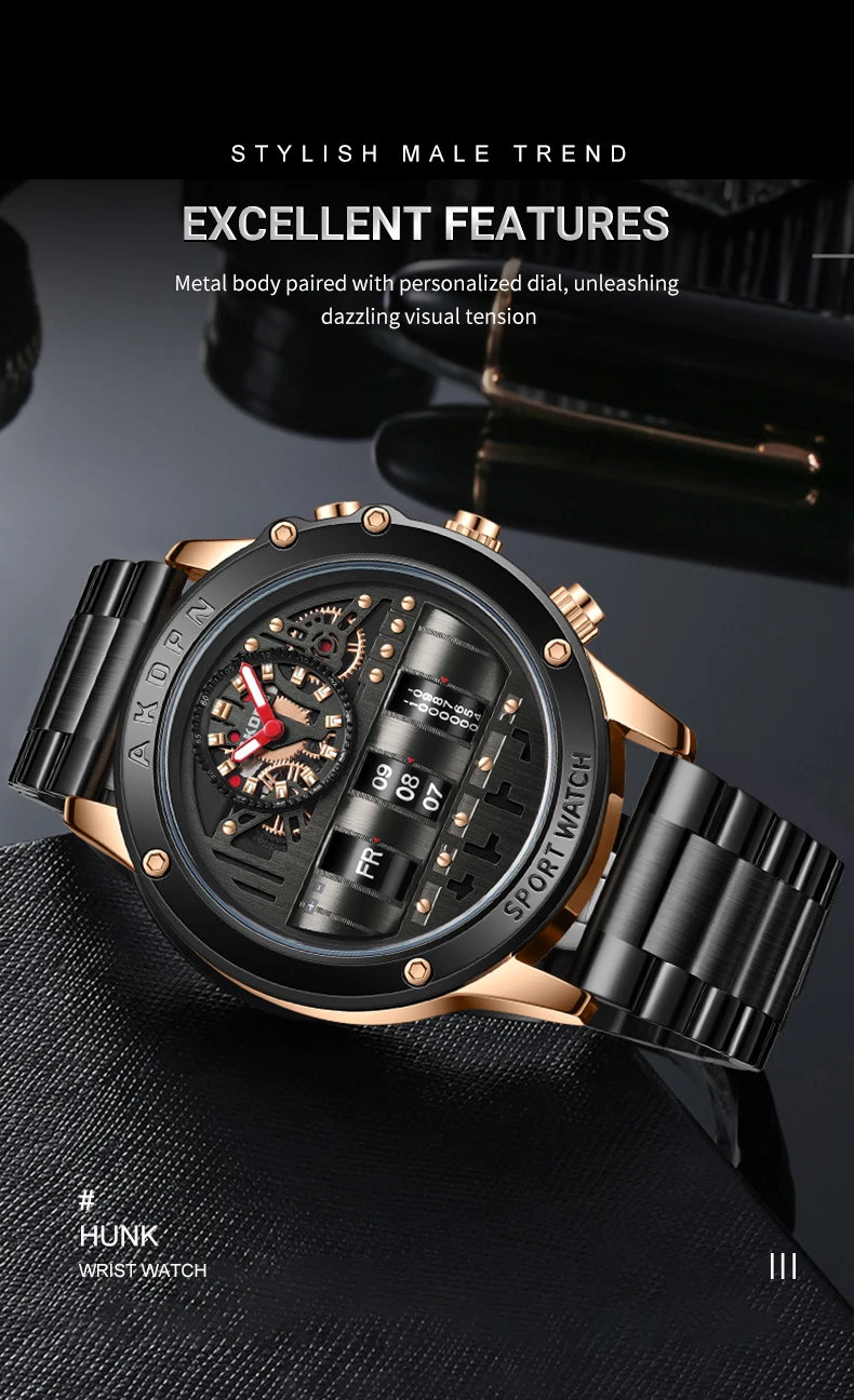 Luxury Electronic Quartz Watch For Men Business Watches Male Creative Men WristWatch Unique Rotate Date Leather Strap Watches