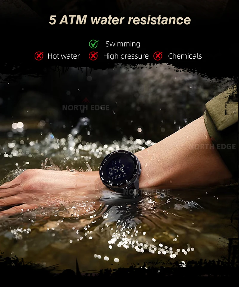 NORTH EDGE 2026 TERRAX Men's Digital Watches Outdoor Sports Swimming Waterproof 50M Stopwatch Countdown Electronic Watch For Men