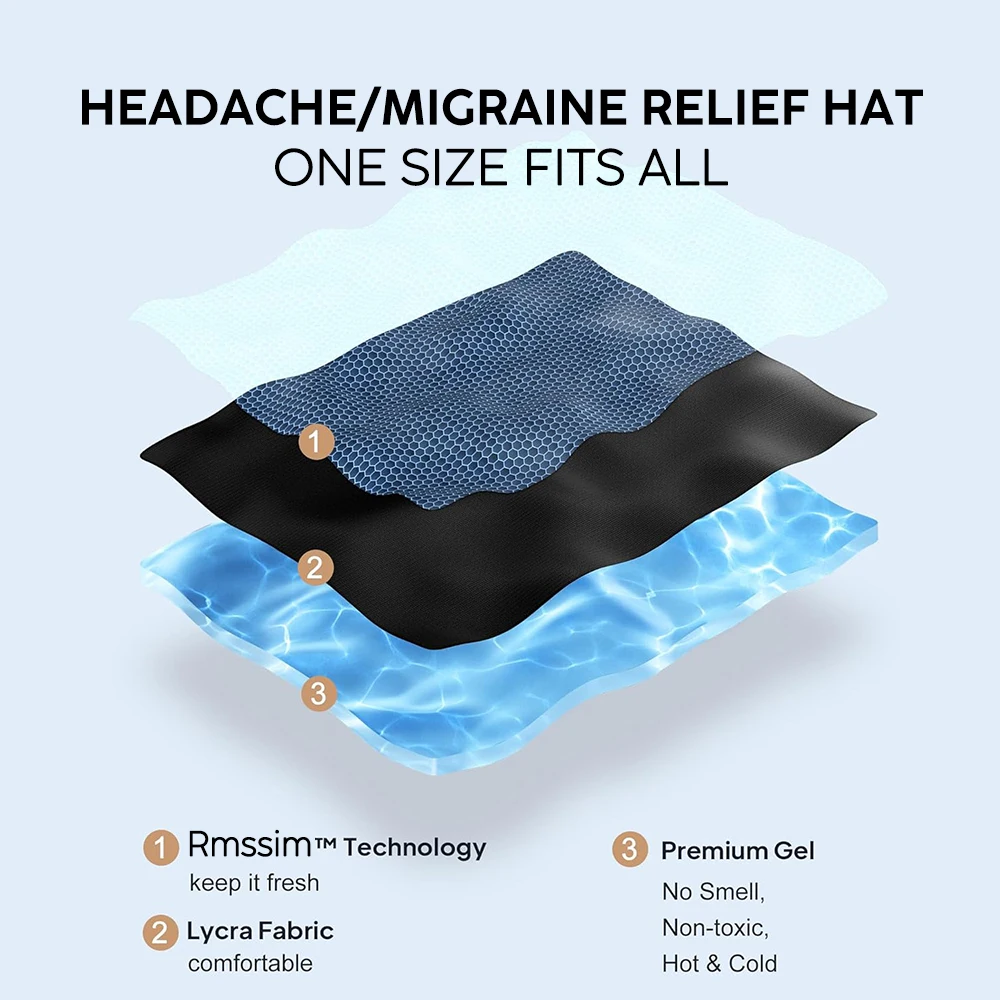 Gel Ice Headache Migraine Relief Hat Cold Compress Therapy Cap Ice Head Wrap Pack Eye Mask For Pressure Relieve Pain Ice Hat