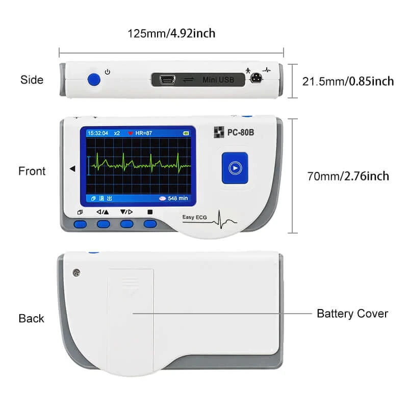 Portable Bluetooth ECG Monitor PC-80B ECG Monitor, Visible Electrocardiogram, USB Rechargeable Heart Rate Detector