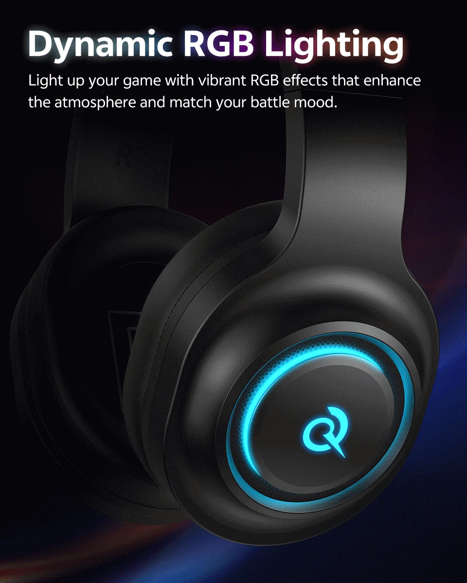 QCY Heroad V200 Over Ear Headphones 50mm Driver 7.1 Surround Sound Headset Wireless Bluetooth 6.0 Earphones for PC Laptop PS4/5