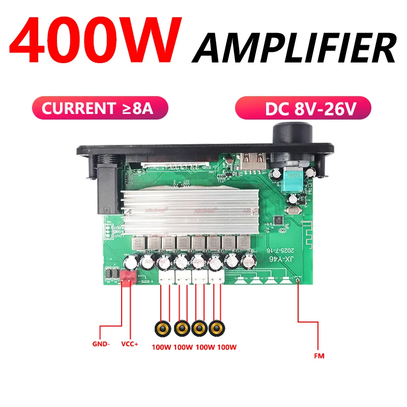 400W Amplifier Bluetooth MP3 WMA APE Decoder Board DC8-26V Handsfree Car Audio Microphone USB TF FM Radio DIY Mp3 Music Player