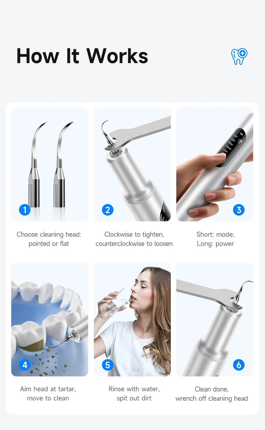 6600W Ultrasonic Electric Dental Scaler for Teeth Plaque Remover UV Disinfection Dental Tartar Calculus Tooth Cleaner