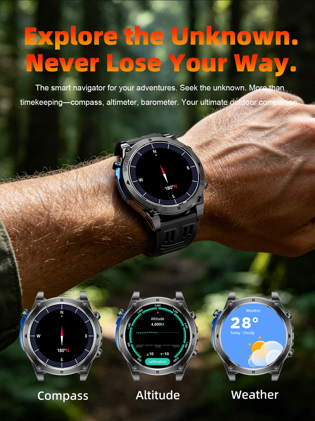T-RX4 Ultra GPS Outdoors Military Smart Watch Men 1.7" AMOLED Compass 10ATM Waterproof 850mAh Battery Bluetooth Call Smartwatch