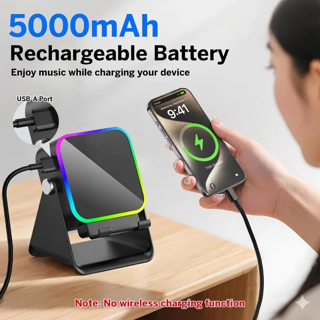 (upgrade)5 In 1 Auto-induction Wireless Induction Speaker 8 RGB Light Phone Stand Surround Sound Portable Bluetooth Phone Holder