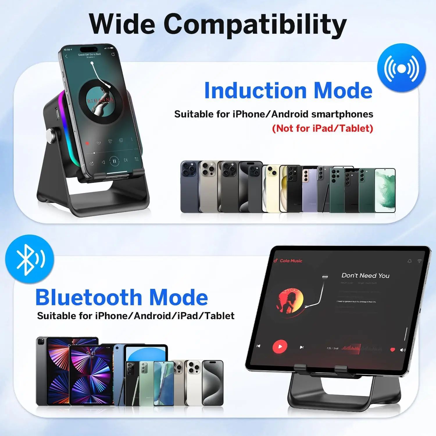 (upgrade)5 In 1 Auto-induction Wireless Induction Speaker 8 RGB Light Phone Stand Surround Sound Portable Bluetooth Phone Holder