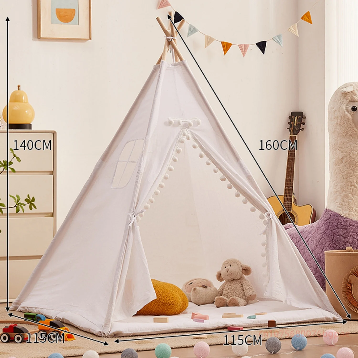 1.6m/1.3m Kid Tent Indoor Play House Wigwam for Child Portable Child Tipi Tents Teepee Toddler Ball Pit Girl Castle Play Room