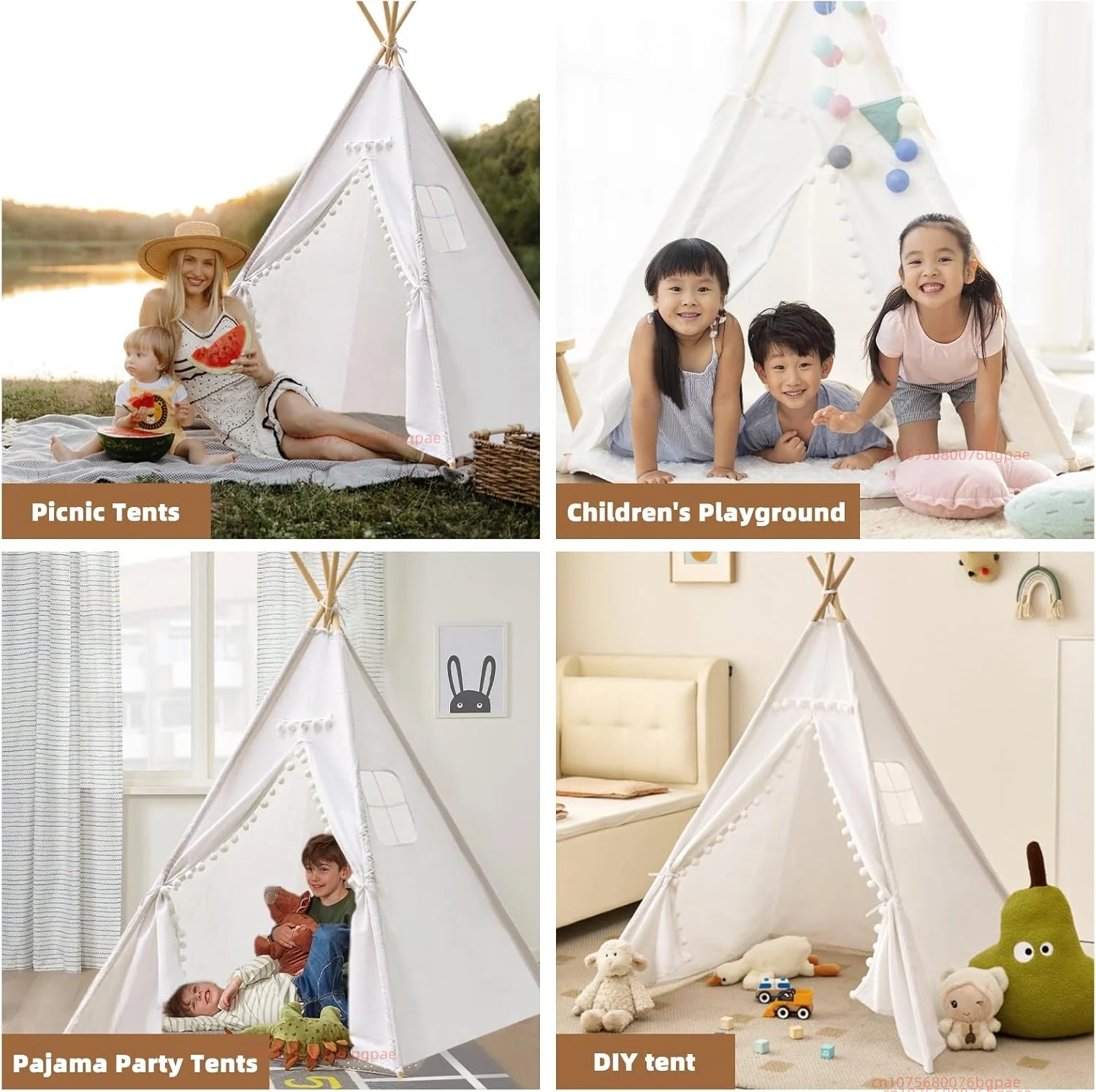 1.6m/1.3m Kid Tent Indoor Play House Wigwam for Child Portable Child Tipi Tents Teepee Toddler Ball Pit Girl Castle Play Room