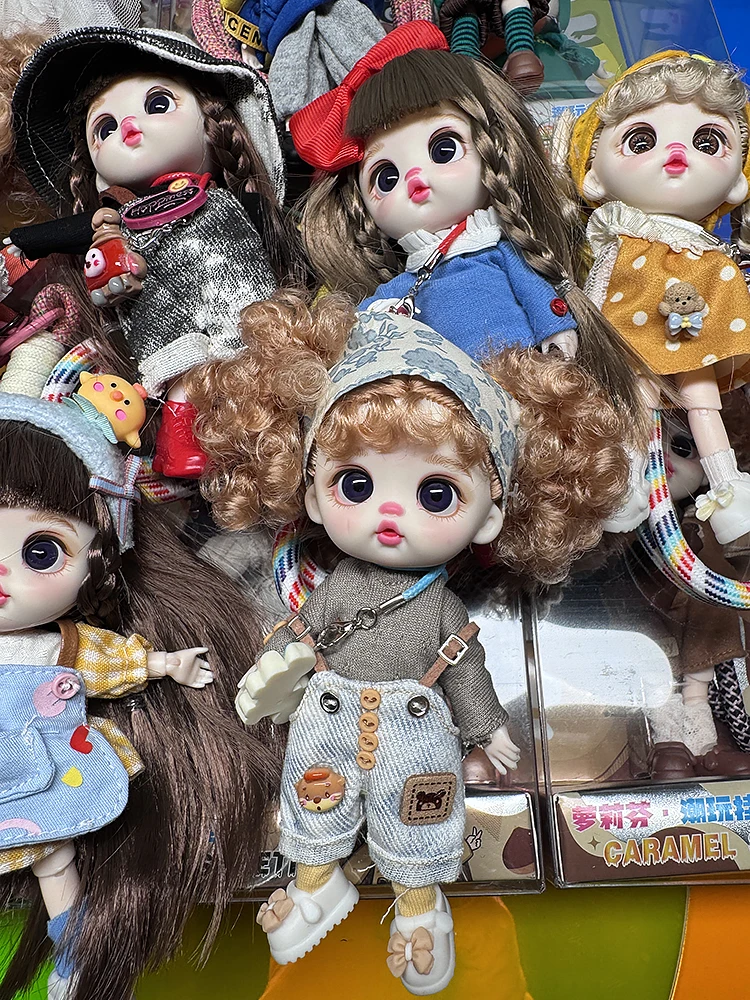 Luolifen Doll for Girl Gift Cute Mini OB11 BJD Trendy Toy Denim Set Kawaii Dopamine Candy Blue Green Eyes Toy Accessories
