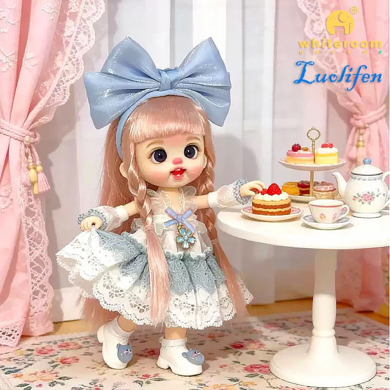 Luolifen Doll for Girl Gift Cute Mini OB11 BJD Trendy Toy Denim Set Kawaii Dopamine Candy Blue Green Eyes Toy Accessories