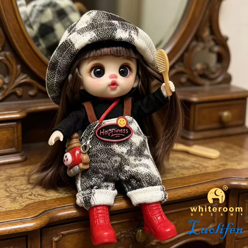 Luolifen Doll for Girl Gift Cute Mini OB11 BJD Trendy Toy Denim Set Kawaii Dopamine Candy Blue Green Eyes Toy Accessories