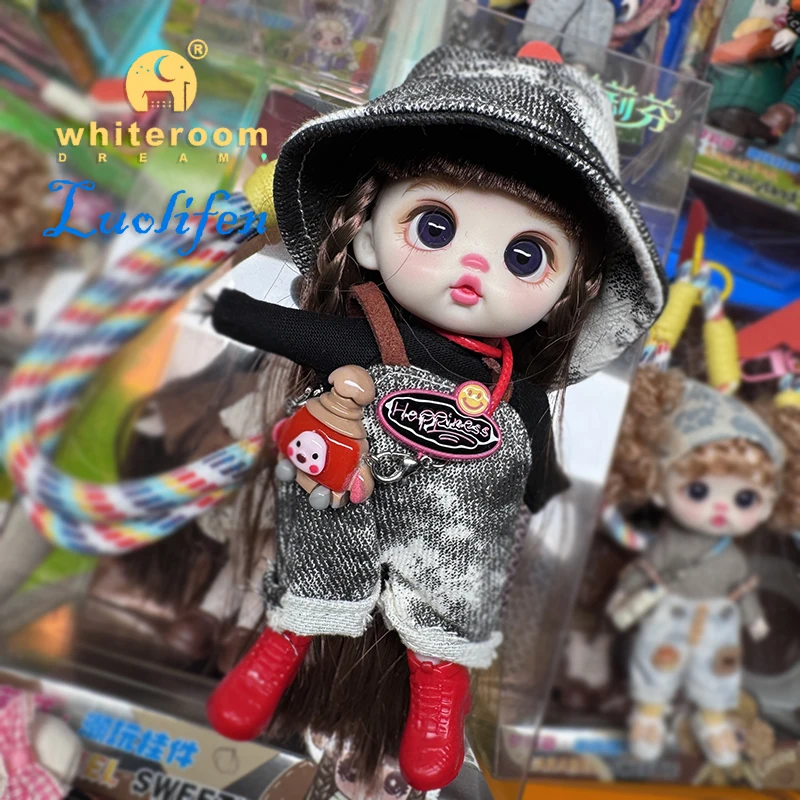 Luolifen Doll for Girl Gift Cute Mini OB11 BJD Trendy Toy Denim Set Kawaii Dopamine Candy Blue Green Eyes Toy Accessories