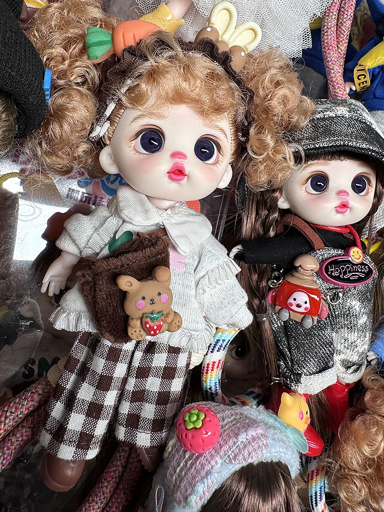 Luolifen Doll for Girl Gift Cute Mini OB11 BJD Trendy Toy Denim Set Kawaii Dopamine Candy Blue Green Eyes Toy Accessories