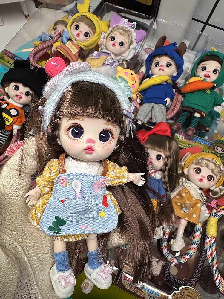 Luolifen Doll for Girl Gift Cute Mini OB11 BJD Trendy Toy Denim Set Kawaii Dopamine Candy Blue Green Eyes Toy Accessories