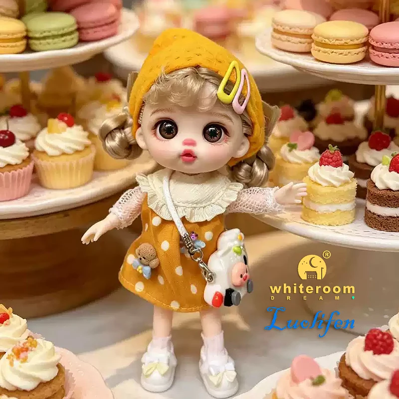 Luolifen Doll for Girl Gift Cute Mini OB11 BJD Trendy Toy Denim Set Kawaii Dopamine Candy Blue Green Eyes Toy Accessories