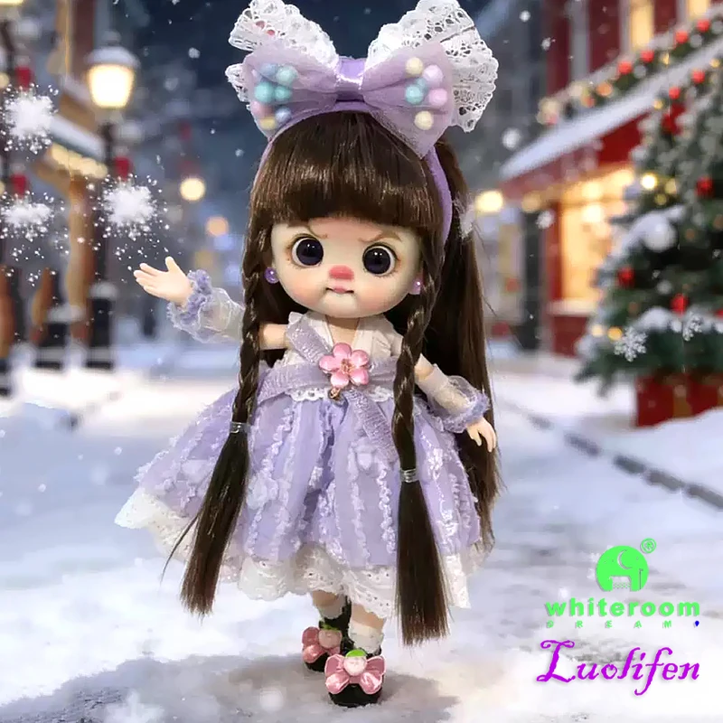 Luolifen Doll for Girl Gift Cute Mini OB11 BJD Trendy Toy Denim Set Kawaii Dopamine Candy Blue Green Eyes Toy Accessories