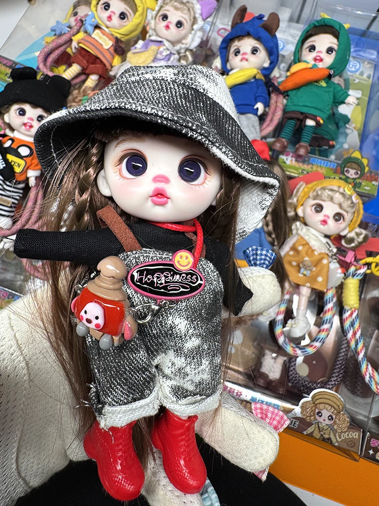Luolifen Doll for Girl Gift Cute Mini OB11 BJD Trendy Toy Denim Set Kawaii Dopamine Candy Blue Green Eyes Toy Accessories