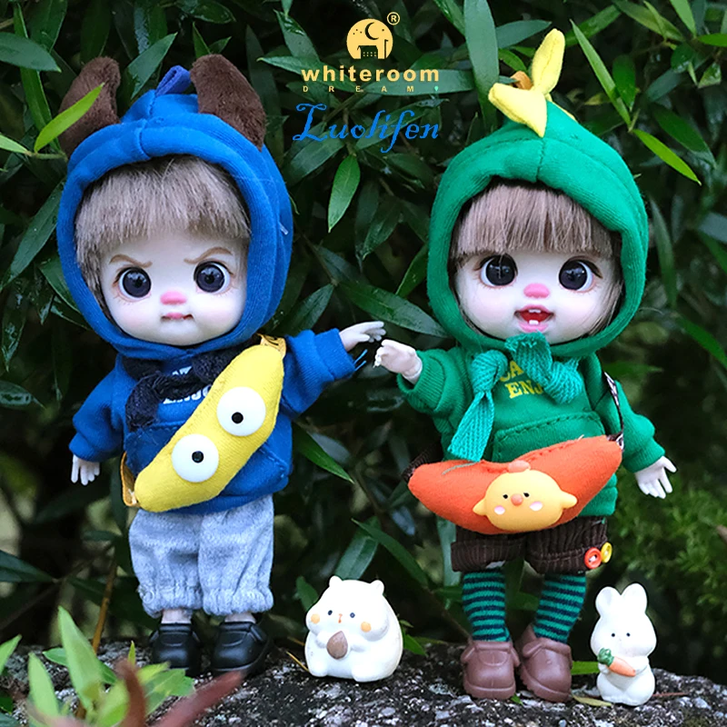 Luolifen Doll for Girl Gift Cute Mini OB11 BJD Trendy Toy Denim Set Kawaii Dopamine Candy Blue Green Eyes Toy Accessories