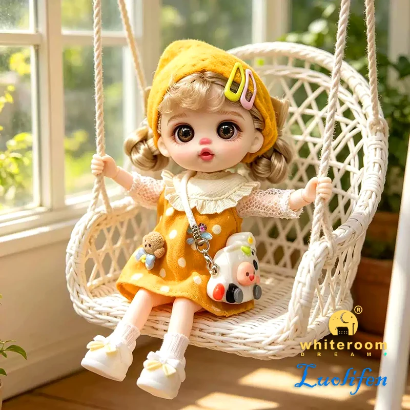 Luolifen Doll for Girl Gift Cute Mini OB11 BJD Trendy Toy Denim Set Kawaii Dopamine Candy Blue Green Eyes Toy Accessories