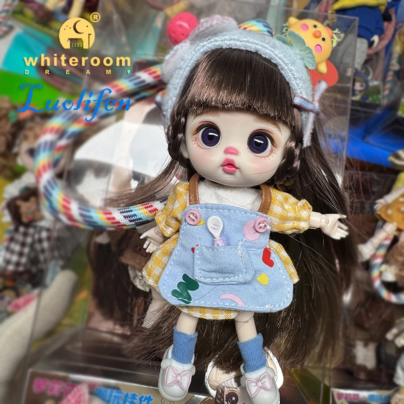 Luolifen Doll for Girl Gift Cute Mini OB11 BJD Trendy Toy Denim Set Kawaii Dopamine Candy Blue Green Eyes Toy Accessories