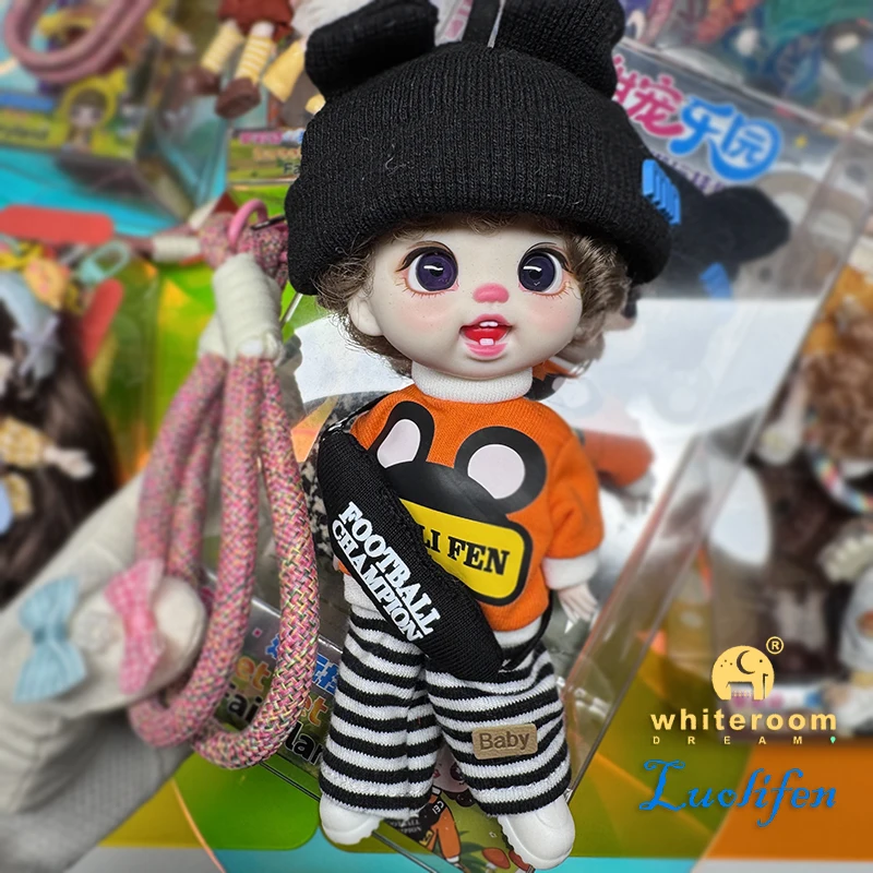Luolifen Doll for Girl Gift Cute Mini OB11 BJD Trendy Toy Denim Set Kawaii Dopamine Candy Blue Green Eyes Toy Accessories