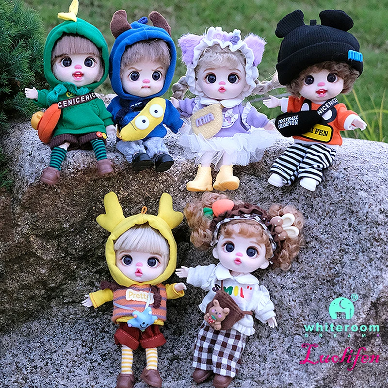 Luolifen Doll for Girl Gift Cute Mini OB11 BJD Trendy Toy Denim Set Kawaii Dopamine Candy Blue Green Eyes Toy Accessories