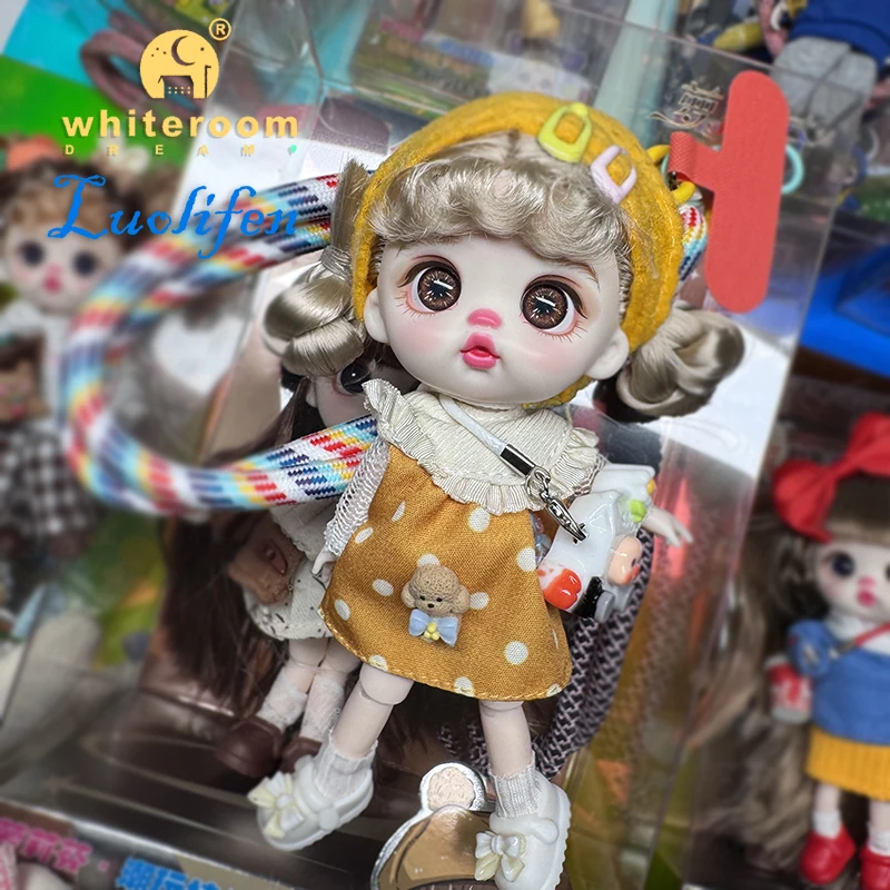 Luolifen Doll for Girl Gift Cute Mini OB11 BJD Trendy Toy Denim Set Kawaii Dopamine Candy Blue Green Eyes Toy Accessories