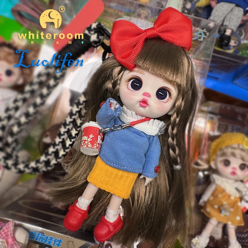 Luolifen Doll for Girl Gift Cute Mini OB11 BJD Trendy Toy Denim Set Kawaii Dopamine Candy Blue Green Eyes Toy Accessories