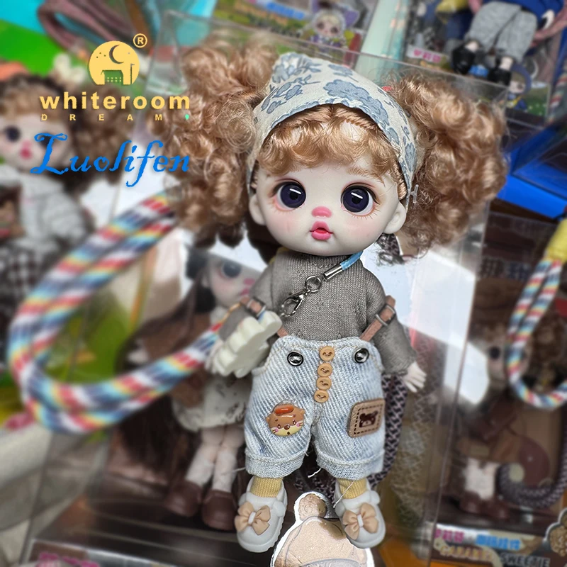 Luolifen Doll for Girl Gift Cute Mini OB11 BJD Trendy Toy Denim Set Kawaii Dopamine Candy Blue Green Eyes Toy Accessories