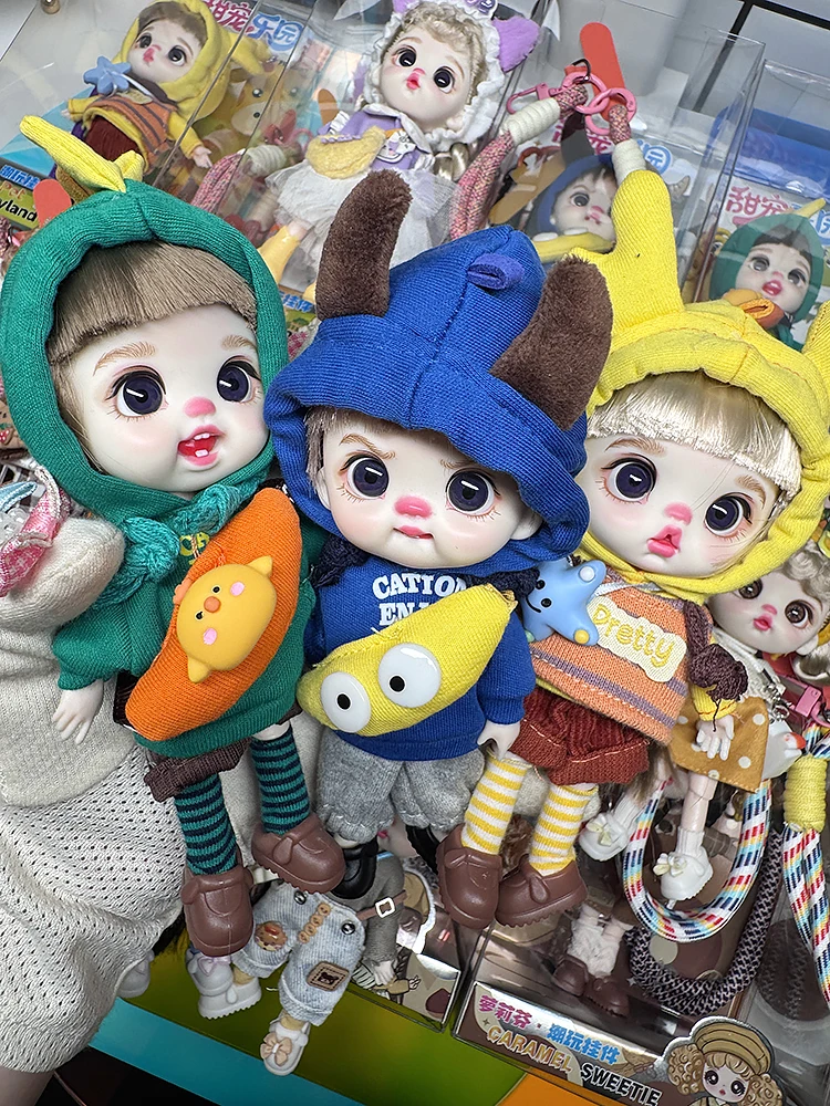 Luolifen Doll for Girl Gift Cute Mini OB11 BJD Trendy Toy Denim Set Kawaii Dopamine Candy Blue Green Eyes Toy Accessories