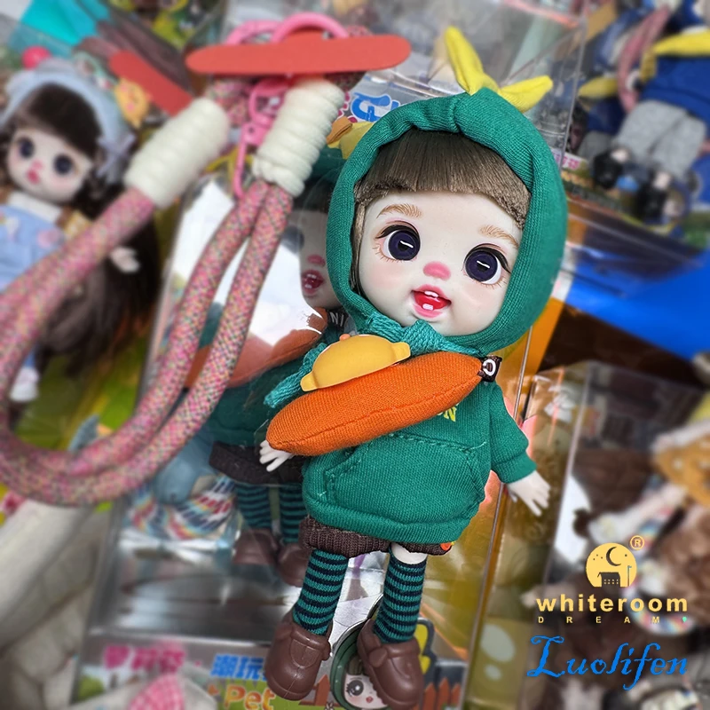 Luolifen Doll for Girl Gift Cute Mini OB11 BJD Trendy Toy Denim Set Kawaii Dopamine Candy Blue Green Eyes Toy Accessories