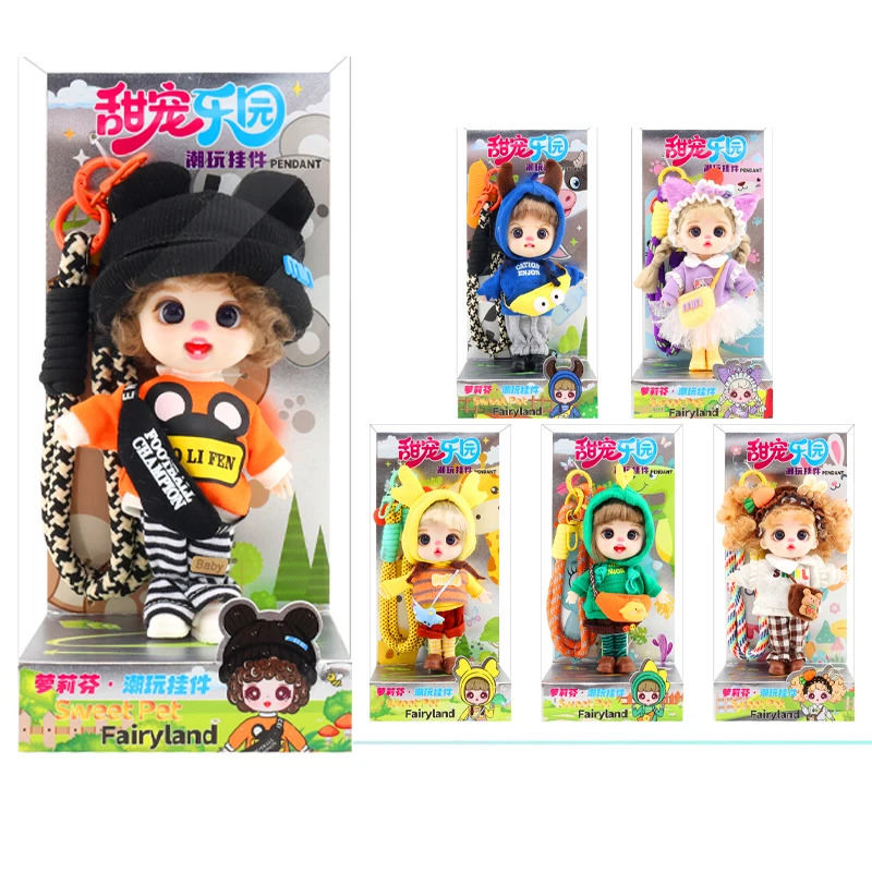 Luolifen Doll for Girl Gift Cute Mini OB11 BJD Trendy Toy Denim Set Kawaii Dopamine Candy Blue Green Eyes Toy Accessories