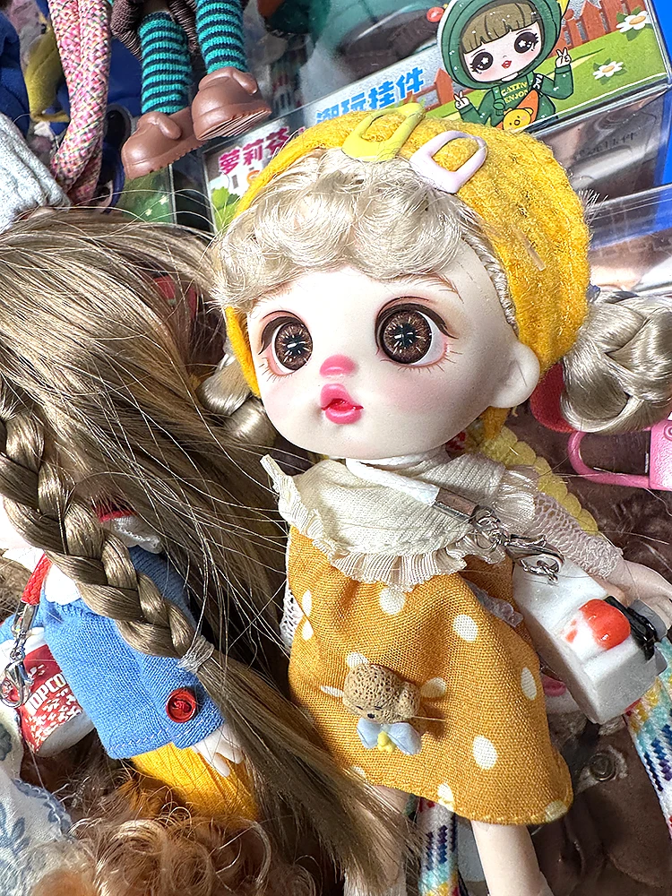 Luolifen Doll for Girl Gift Cute Mini OB11 BJD Trendy Toy Denim Set Kawaii Dopamine Candy Blue Green Eyes Toy Accessories