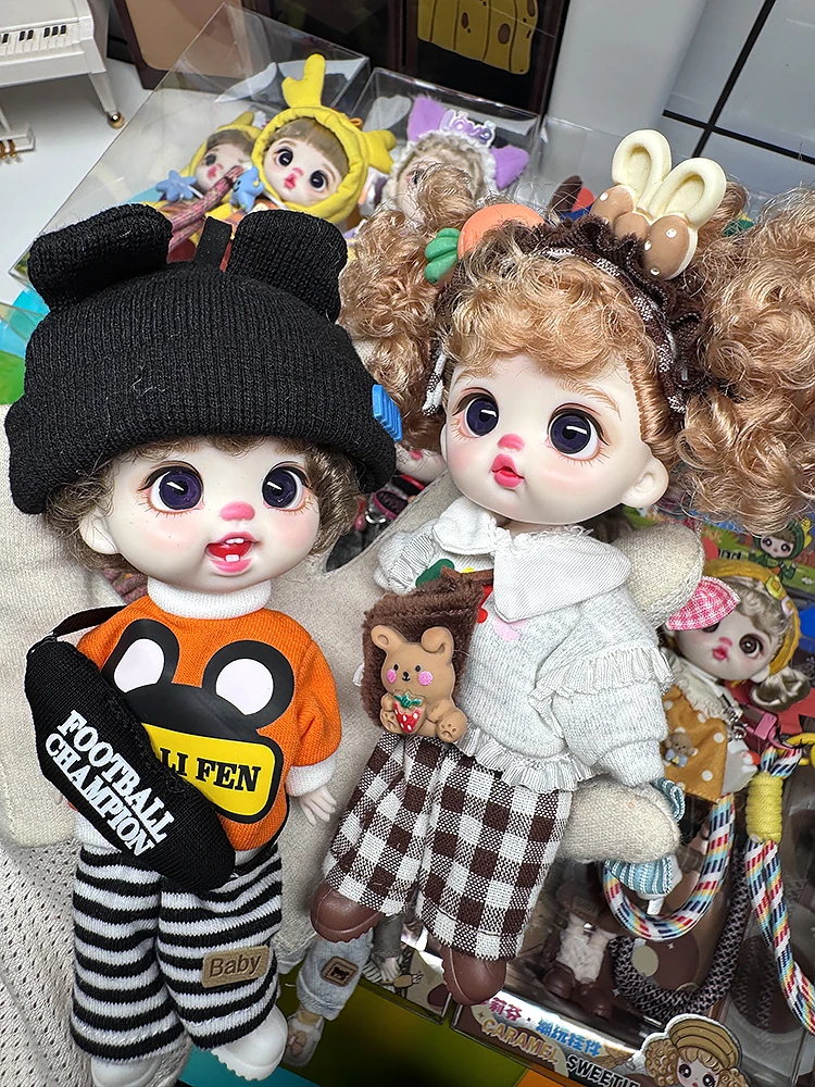 Luolifen Doll for Girl Gift Cute Mini OB11 BJD Trendy Toy Denim Set Kawaii Dopamine Candy Blue Green Eyes Toy Accessories