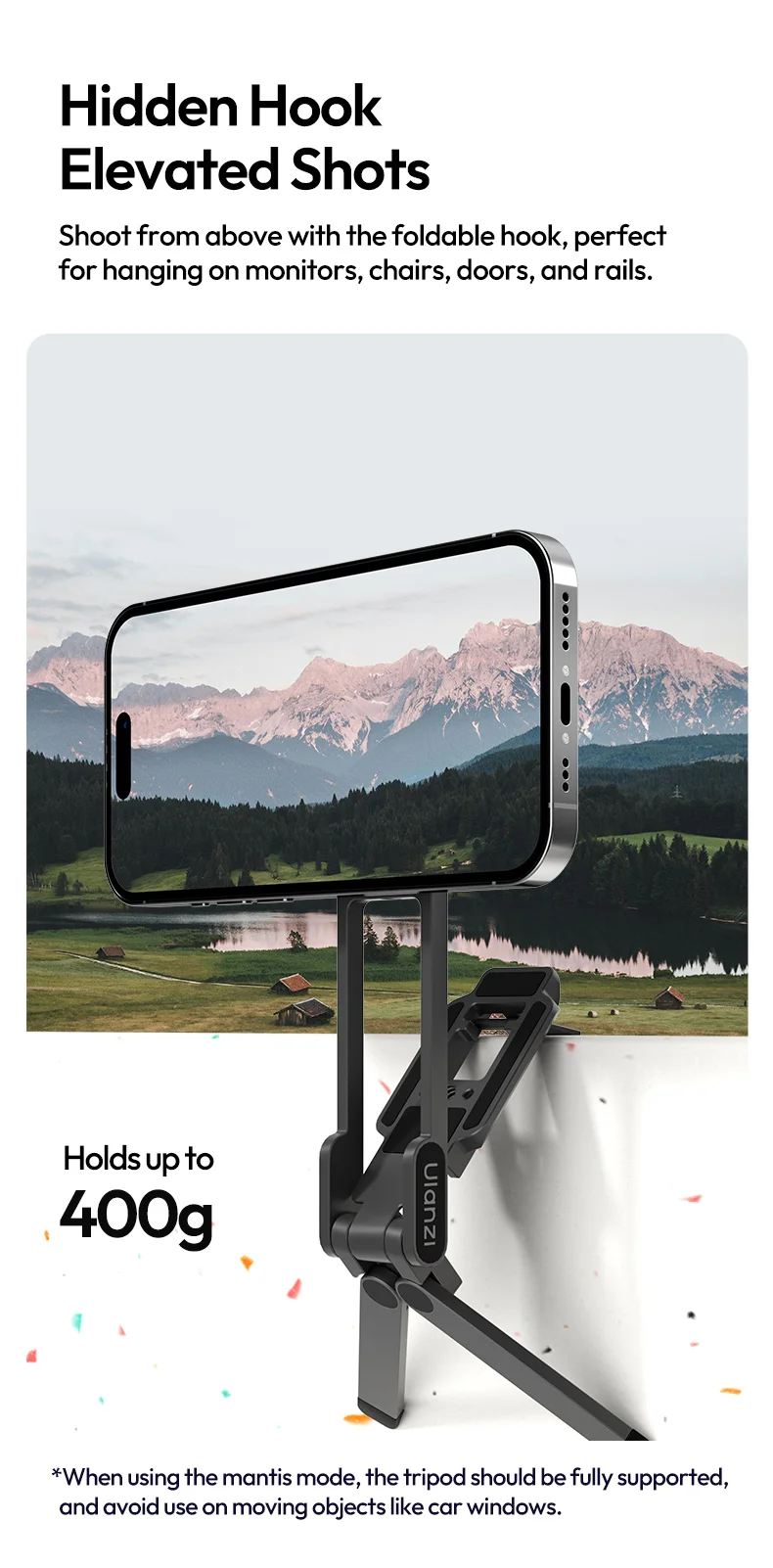 Ulanzi MA38 MagLock Phone Stand Magnetic Phone Mount Selfie for iPhone 17 16 15 14 with Hidden Hook for Slopes Walls for Travel