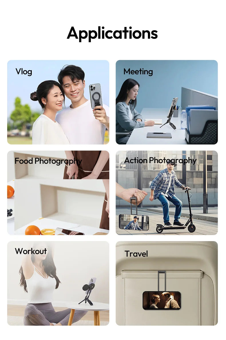 Ulanzi MA38 MagLock Phone Stand Magnetic Phone Mount Selfie for iPhone 17 16 15 14 with Hidden Hook for Slopes Walls for Travel