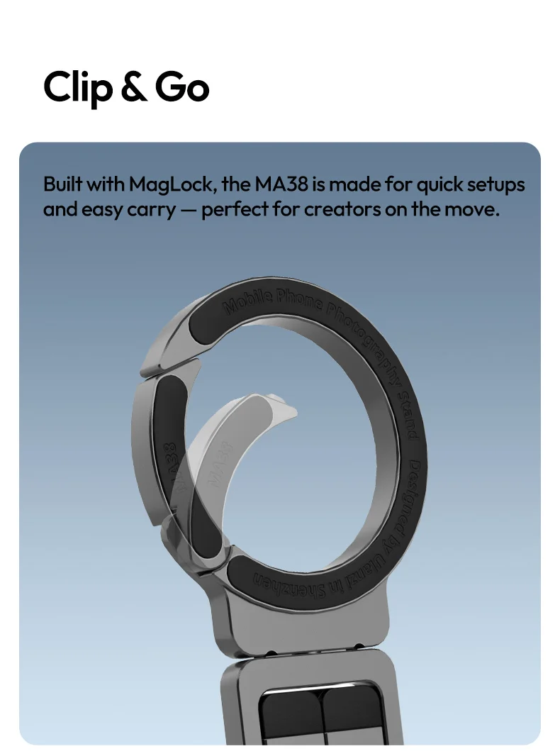 Ulanzi MA38 MagLock Phone Stand Magnetic Phone Mount Selfie for iPhone 17 16 15 14 with Hidden Hook for Slopes Walls for Travel