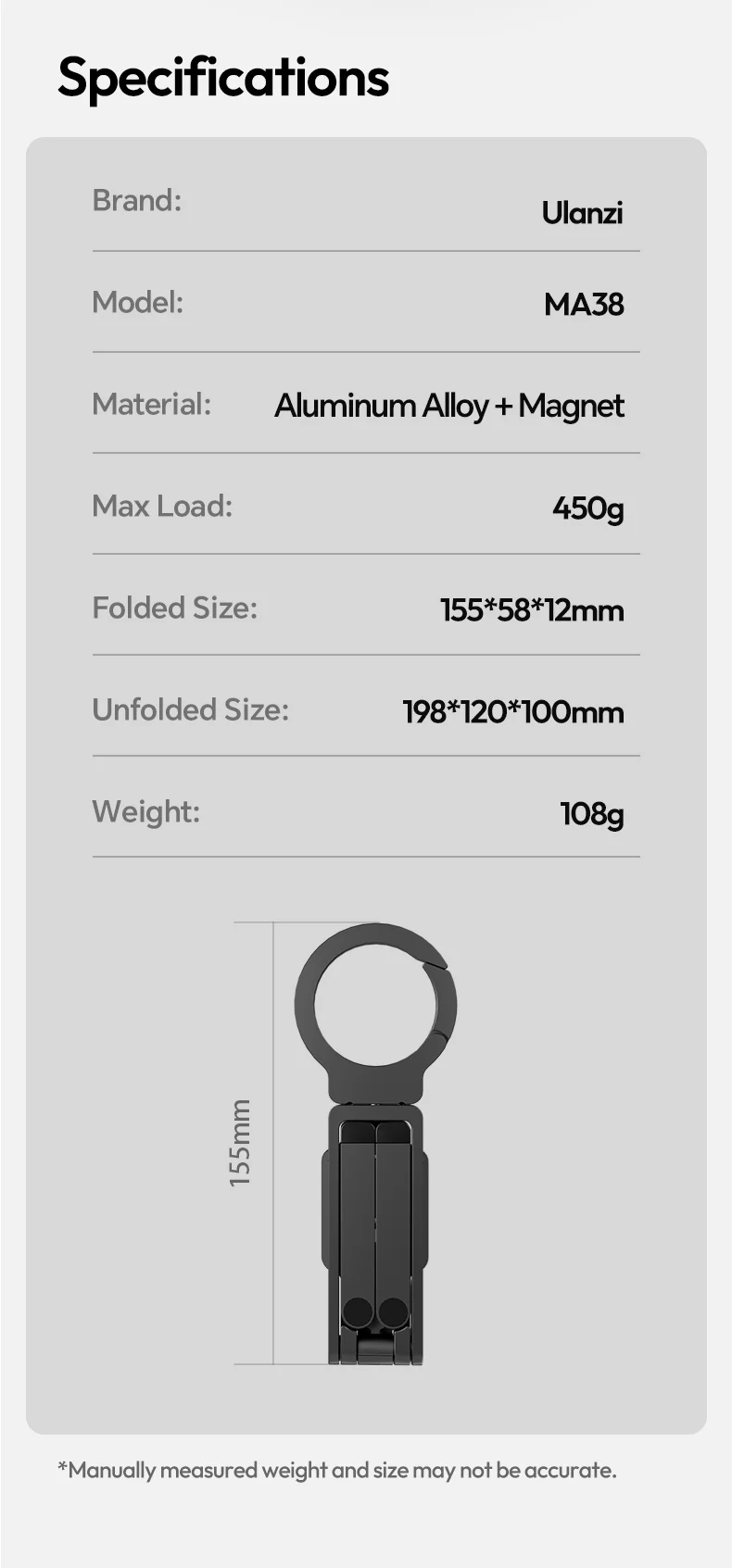 Ulanzi MA38 MagLock Phone Stand Magnetic Phone Mount Selfie for iPhone 17 16 15 14 with Hidden Hook for Slopes Walls for Travel