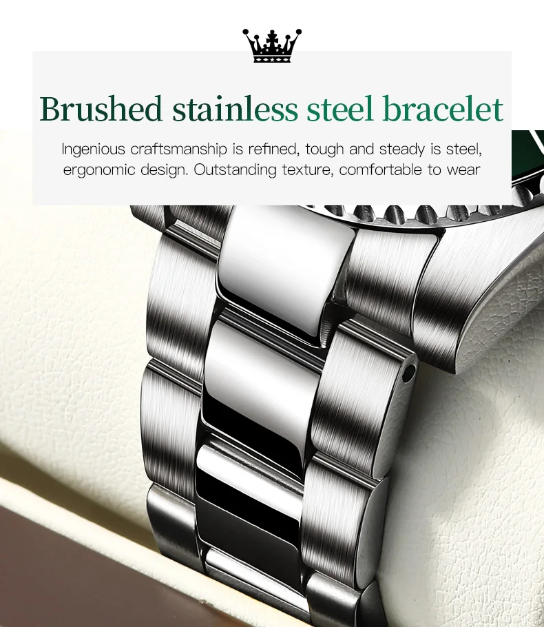 OLEVS 5885 Men's Watches Business Stainless Steel Strap Green Quartz Watch Waterproof Calendar Luminous High Quality Wristwatch