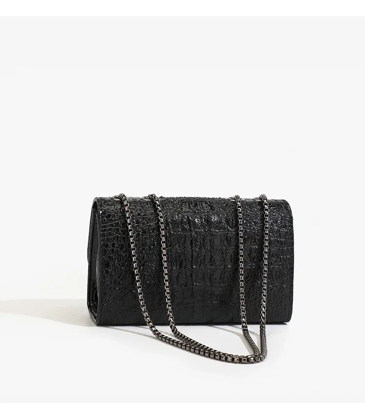 Fashion Ladies Croc Pattern Sequined Chain Crossbody Bag D‑Buckle Shoulder Messenger Handbag Women Evening Party Purse