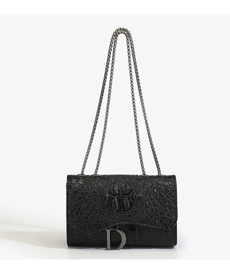 Fashion Ladies Croc Pattern Sequined Chain Crossbody Bag D‑Buckle Shoulder Messenger Handbag Women Evening Party Purse