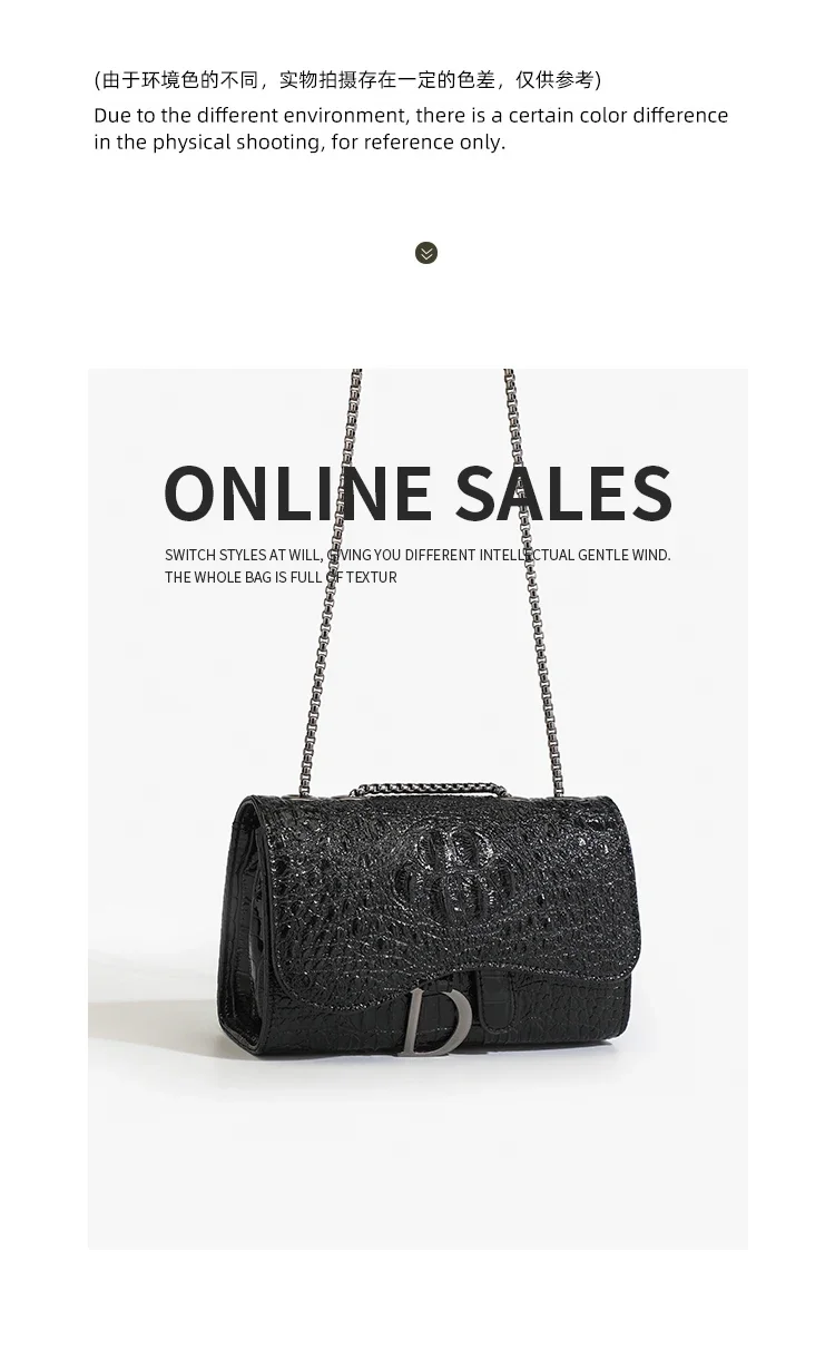 Fashion Ladies Croc Pattern Sequined Chain Crossbody Bag D‑Buckle Shoulder Messenger Handbag Women Evening Party Purse