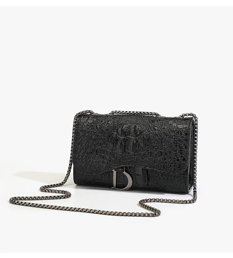 Fashion Ladies Croc Pattern Sequined Chain Crossbody Bag D‑Buckle Shoulder Messenger Handbag Women Evening Party Purse