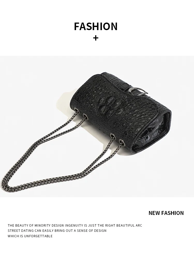 Fashion Ladies Croc Pattern Sequined Chain Crossbody Bag D‑Buckle Shoulder Messenger Handbag Women Evening Party Purse