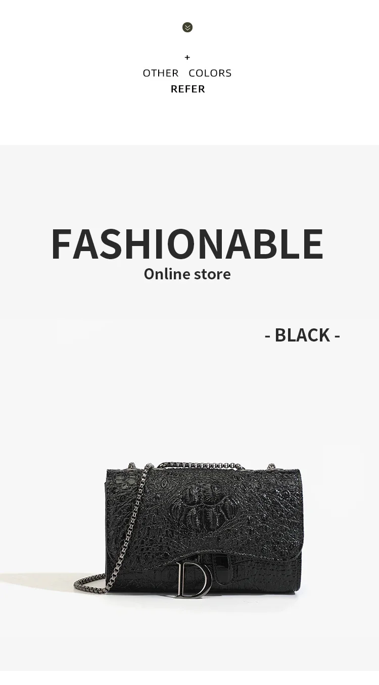 Fashion Ladies Croc Pattern Sequined Chain Crossbody Bag D‑Buckle Shoulder Messenger Handbag Women Evening Party Purse