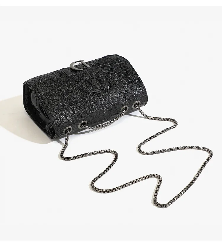 Fashion Ladies Croc Pattern Sequined Chain Crossbody Bag D‑Buckle Shoulder Messenger Handbag Women Evening Party Purse